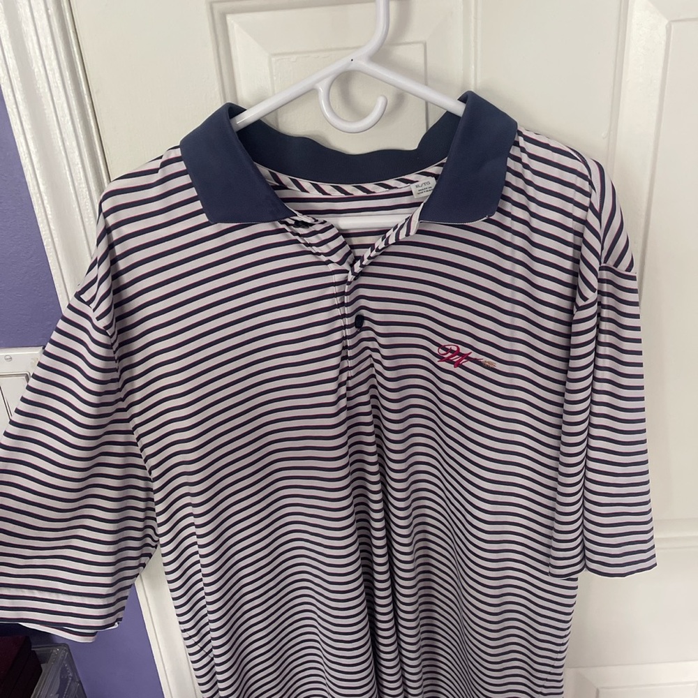 Red and white striped polo. Great condition.